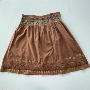 Jimmys Surf Co. Unique Boho Brown and Turquoise Embellished Flared Skirt